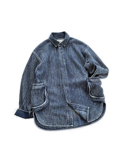 Veste chemise sashiko délavée pour homme