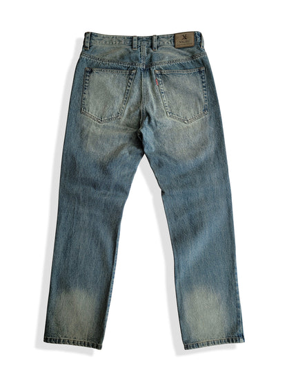 Men's Distressed Whiskers Jeans Washed Blue