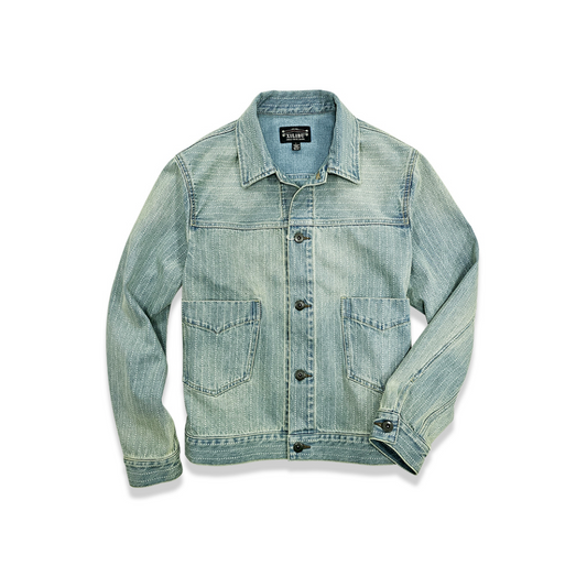 Men's Washed Striped Western Denim Jacket