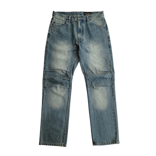 Men's Distressed Whiskers Jeans Washed Blue