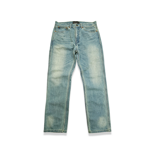 Men's Washed Distressed Striped Jeans