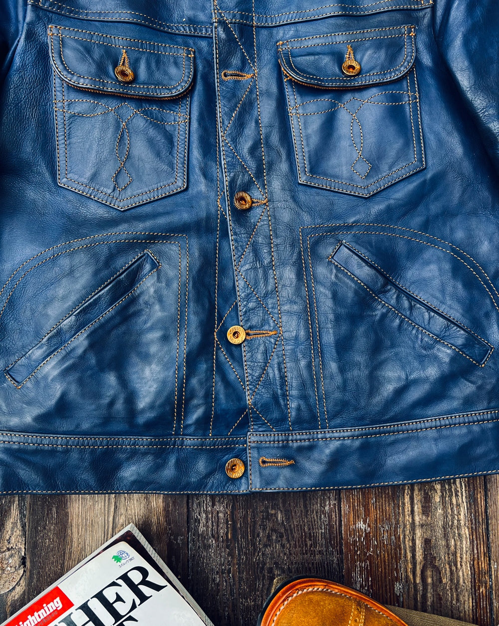Men's Blue Western Leather Jacket