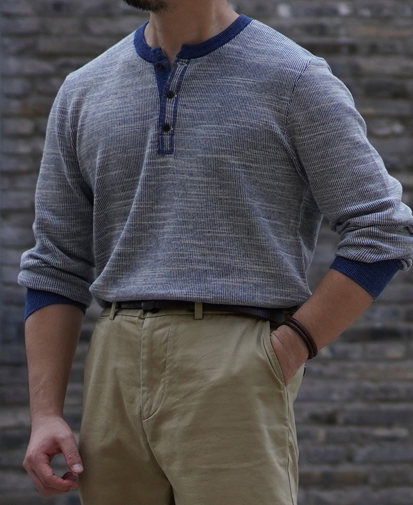 Men's Jacquard Knitted Long Sleeves Henley Shirt